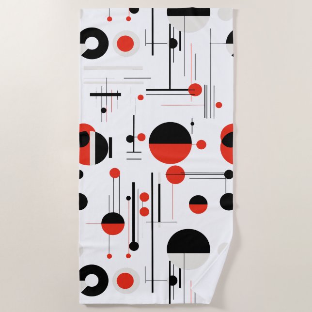 Serviette De Plage Bauhaus formes géométriques en noir rouge sur blan (Devant)