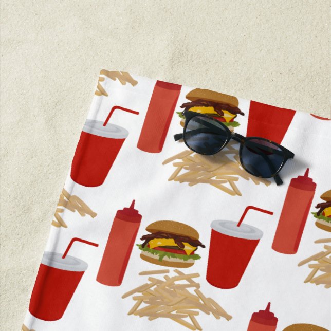 Serviette De Plage BBQ Motif Burger Fast Food (En situation)