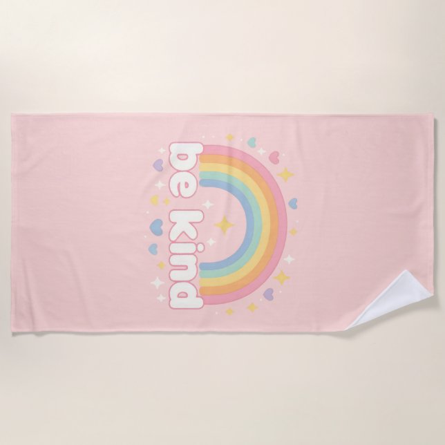 Serviette De Plage Be Kind – Rainbow Pastel Positivity (Devant)