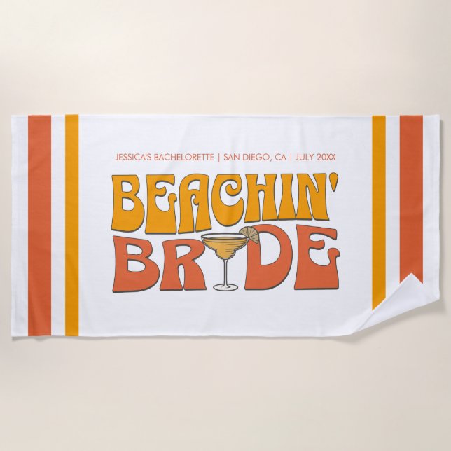 Serviette De Plage Beach Bachelorette Party Super Beachin Bride (Devant)