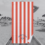 Serviette De Plage Beach Club Blue Crest OrangeRed Cabana Stripe<br><div class="desc">La serviette de plage du Beach Club est parfaite pour s'éloigner de la plage... rayures de cabane orange/rouge avec crête de club de plage personnalisée. Personnalisez avec les détails de votre voyage à la plage... année, plage et destination. Idéal pour un séjour balnéaire en famille ou entre amis ou pour...</div>