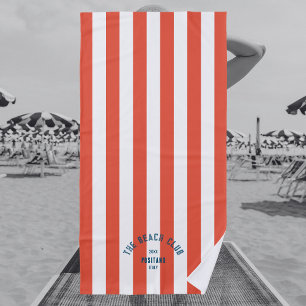 Serviette De Plage Beach Club Blue Crest OrangeRed Cabana Stripe
