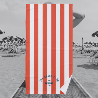 Serviette De Plage Beach Club Blue Crest OrangeRed Cabana Stripe