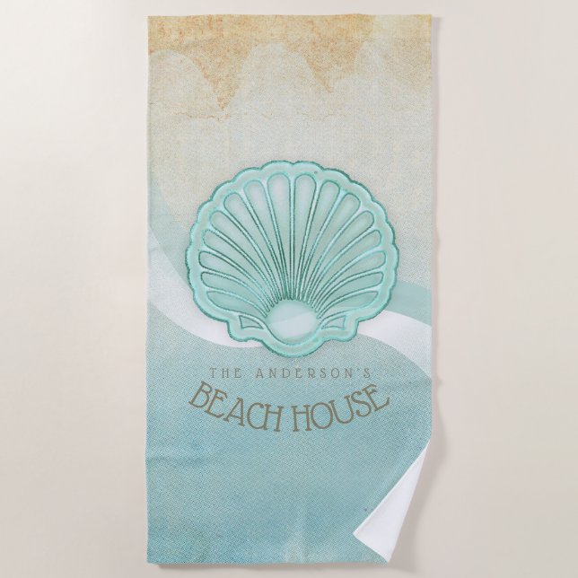 Serviette De Plage Beach House Clam Shell Aqua Blue ID623 (Devant)