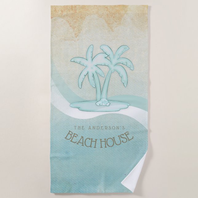 Serviette De Plage Beach House Palm Trees Aqua ID623 (Devant)