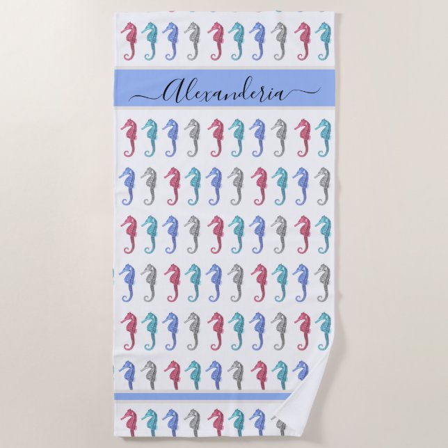 Serviette De Plage Beach Seahorse Tropical rose gris bleu turquoise (Devant)