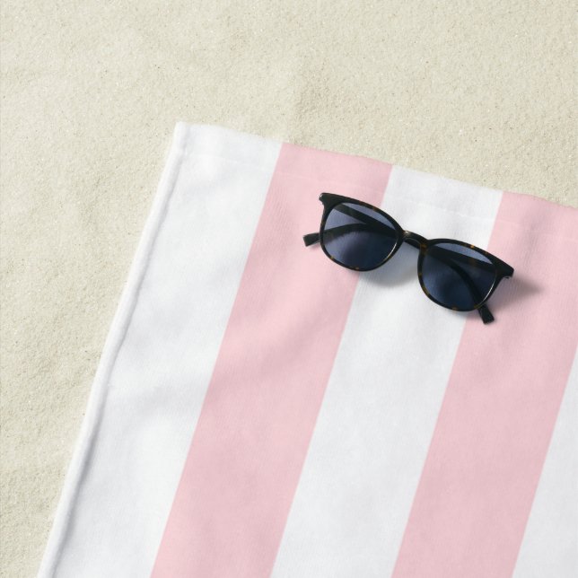 Serviette De Plage Beach Towel Spring Pastel Pink & White Stripe (En situation)