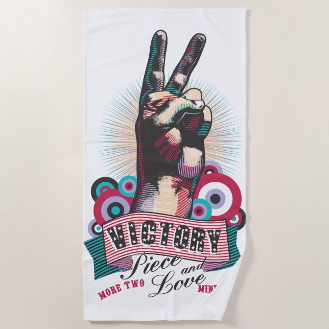 Serviette De Plage Beach Towel – Victory Peace & Love Pop-Art Design (Devant)