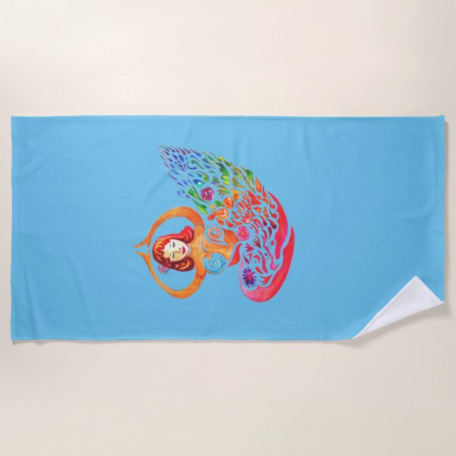 Serviette De Plage Beach Towel Yoga Meditation Rainbow Woman Silouete (Devant)