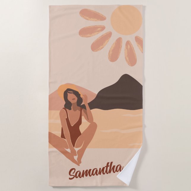Serviette De Plage Beach Vibe Summer Retro Nom personnalisé (Devant)