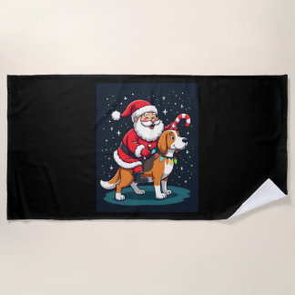 Serviette De Plage Beagle Xmas Éclairage Père Noël équitation Beagle 