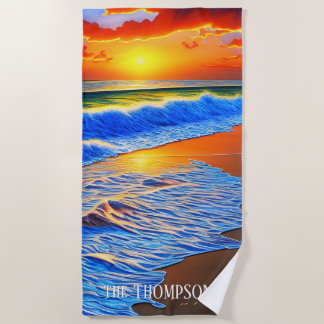 Serviette De Plage Beau coucher de soleil sur la plage