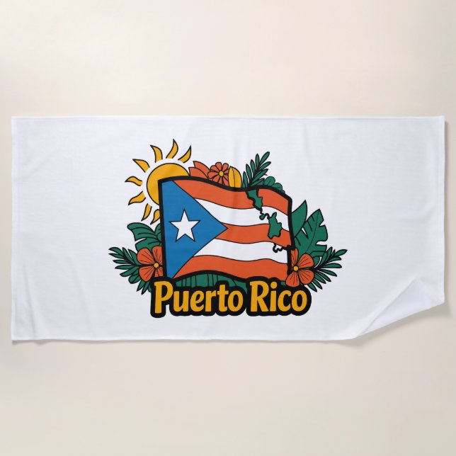 Serviette De Plage Beau Drapeau Floral Porto Rico (Devant)