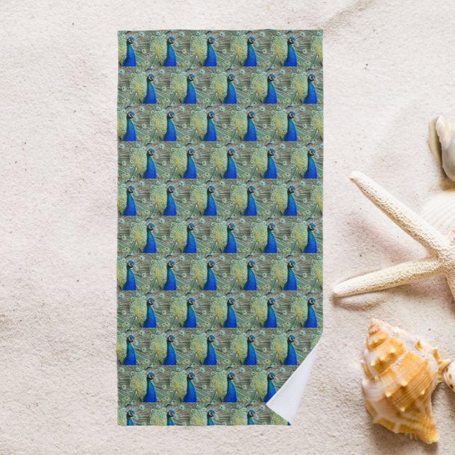 Serviette De Plage Beau Motif Peacock Bleu (In Situ Beach)