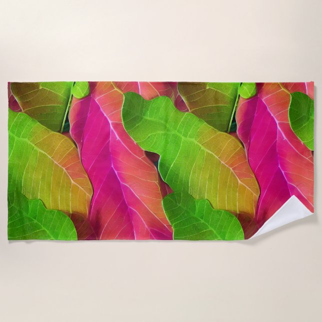 Serviette De Plage Beau Motif vert et rose (Devant)