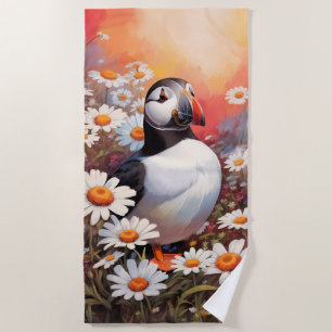 Serviette De Plage Beau Puffin Dans Le Champ Maisy