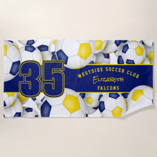 Serviette De Plage Beaucoup de balles de football bleu or fin de sais