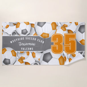 Serviette De Plage Beaucoup de balles de football couleurs orange gri