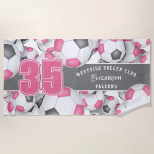 Serviette De Plage Beaucoup de balles de football rose gris nom de l'
