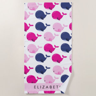 Serviette De Plage Beaux Baleines, Motif De Baleines, Votre Nom