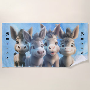 Serviette De Plage Bébé adorable Âne Animaux de ferme personnalisée