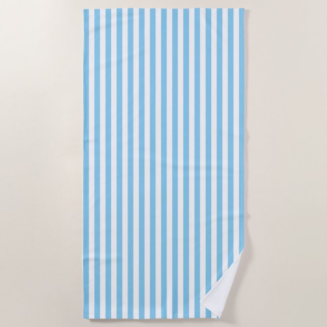 Serviette De Plage Bébé Bleu et Blanc Taille moyenne Bandes verticale (Devant)