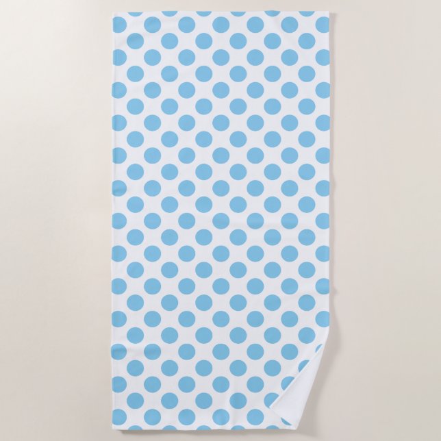 Serviette De Plage Bébé Bleu sur Blanc Grand Taille Pois (Devant)