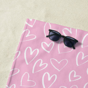 Serviette De Plage Bébé motif de coeur rose et blanc