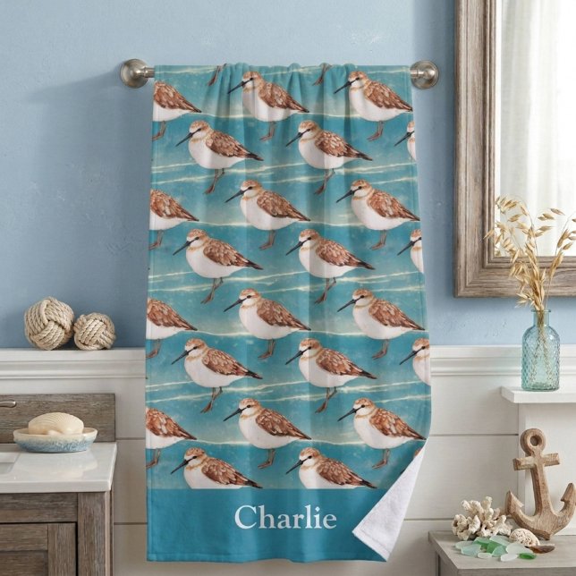 Serviette De Plage Bécasseau de rivage bleu oiseau (Créateur téléchargé)