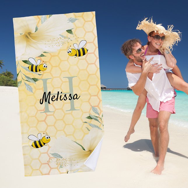 Serviette De Plage Bee Happy bumble abeilles jaune miel doux (Créateur téléchargé)