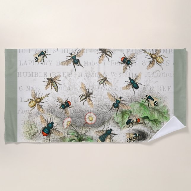 Serviette De Plage Bee Honey Travailleur Queen Bees Antique (Devant)