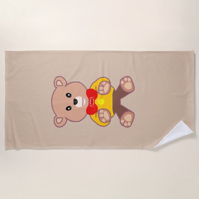 Serviette De Plage Beige mignon Bowtie Teddy Bear (Devant)