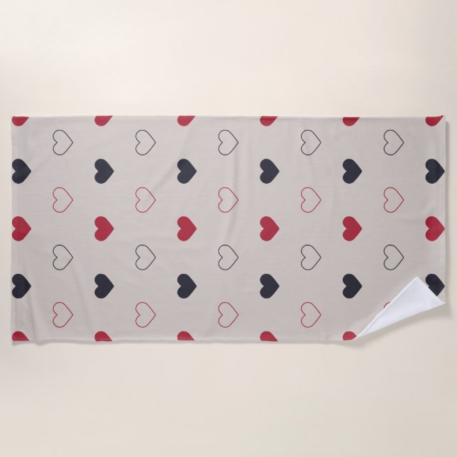Serviette De Plage Beige & red Heart Seamless Pattern Cute Minimal (Devant)