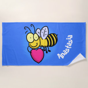 Serviette De Plage Belle abeille drôle avec dessin animé du coeur