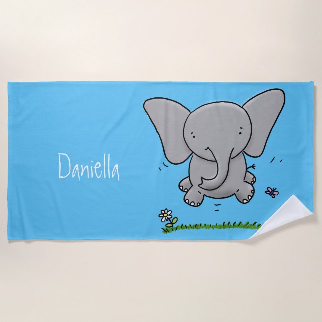 Serviette De Plage Belle adorable dessin d'éléphant bébé (Devant)