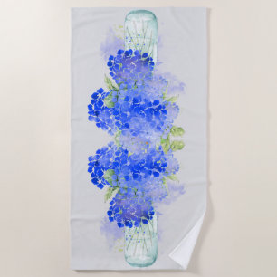 Serviette De Plage Belle aquarelle Bleu Hydrangée Jardin Fleur