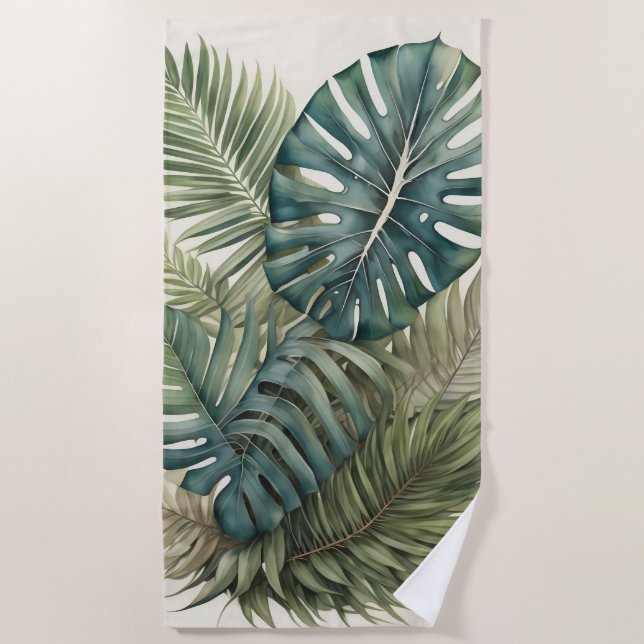 Serviette De Plage Belle aquarelle Foliage Tropical Monstera (Devant)