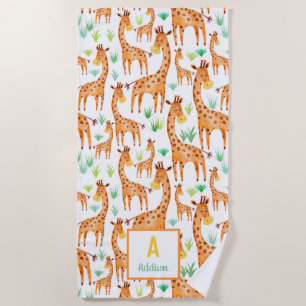 Serviette De Plage Belle aquarelle Giraffe Animal Personnalisé