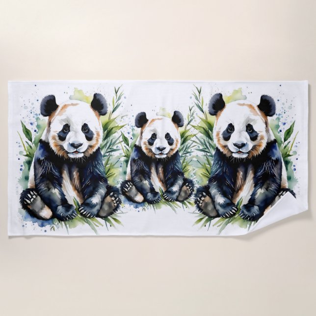 Serviette De Plage Belle aquarelle Panda Ours (Devant)