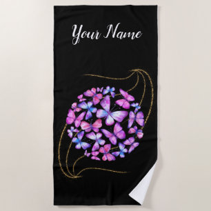 Serviette De Plage Belle Aquarelle Papillons avec Boule d'Or
