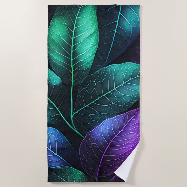 Serviette De Plage Belle Aquarelle Tropicale Feuillage Violet Vert (Devant)