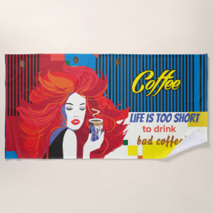 Serviette De Plage "Belle femme de mode et de la coupe du café" POP-A