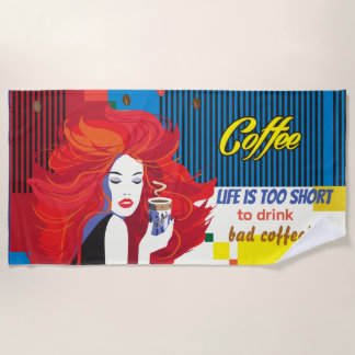 Serviette De Plage "Belle femme de mode et de la coupe du café" POP-A