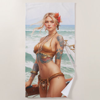 Serviette De Plage Belle fille de tatouage de pirate Beach Towel