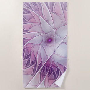 Serviette De Plage Belle Fleur rose moderne Fractal Art Abstrait