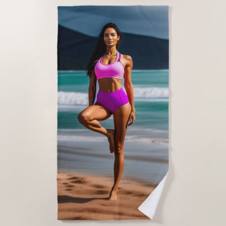 Serviette De Plage Belle mannequin fille en rose Beach Towel