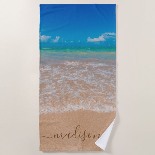 Serviette De Plage Belle plage mer Nom personnalisé (Devant)