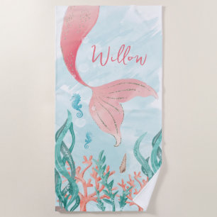 Serviette De Plage Belle Sirène Fille Anniversaire Plage Serviette Fa