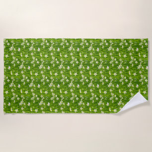 Serviette De Plage Belles fleurs blanches sur feuilles vertes