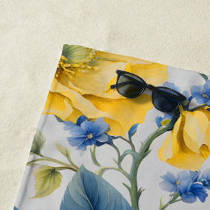 Serviette De Plage Belles fleurs jaunes et bleues